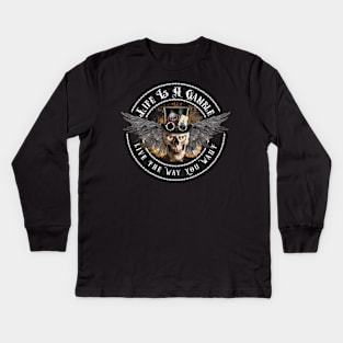 Burning Spade Skull Gamble #2 Kids Long Sleeve T-Shirt